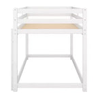 Lit superposé jumeaux en bois massif avec échelle et barrières de sécurité pour adolescents et adultes, meuble de chambre à coucher à cadre bas.