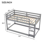 Lit superposé jumeaux en bois massif avec échelle et barrières de sécurité pour adolescents et adultes, meuble de chambre à coucher à cadre bas.