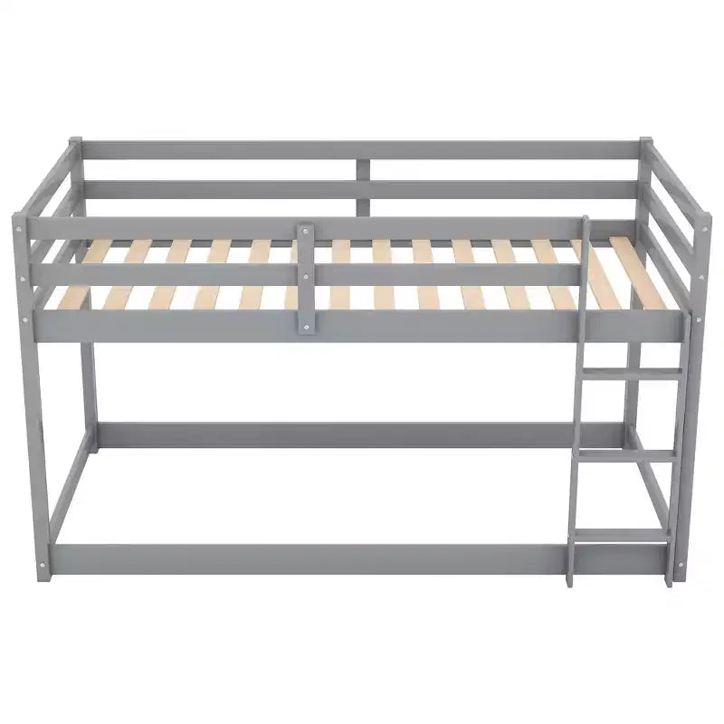 Lit superposé jumeaux en bois massif avec échelle et barrières de sécurité pour adolescents et adultes, meuble de chambre à coucher à cadre bas.