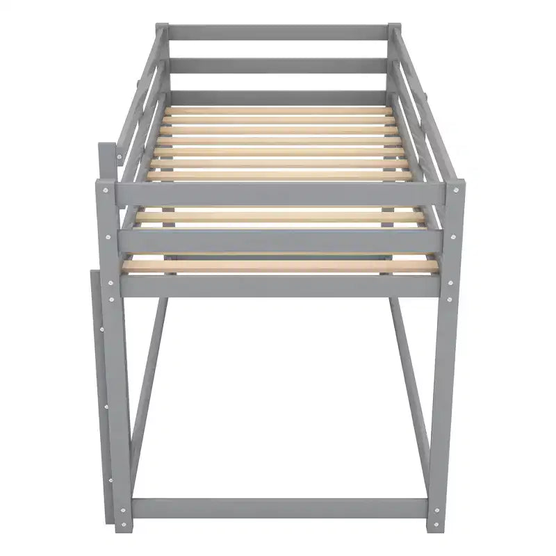 Lit superposé jumeaux en bois massif avec échelle et barrières de sécurité pour adolescents et adultes, meuble de chambre à coucher à cadre bas.