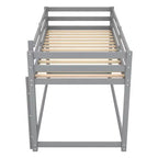 Lit superposé jumeaux en bois massif avec échelle et barrières de sécurité pour adolescents et adultes, meuble de chambre à coucher à cadre bas.