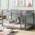 Lit superposé jumeaux en bois massif avec échelle et barrières de sécurité pour adolescents et adultes, meuble de chambre à coucher à cadre bas.