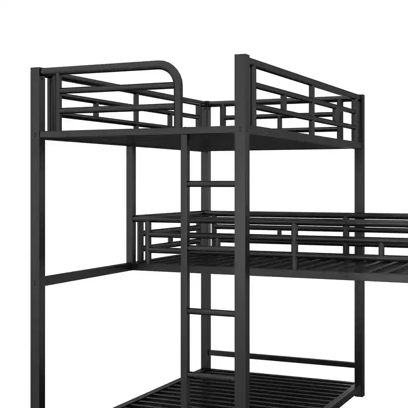 Lit superposé en métal pour 3 enfants, cadre de lit superposé triple en forme de L de taille double, lit superposé à 3 lits pour enfants, adolescents et adultes, noir