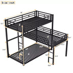 Lit superposé en métal pour 3 enfants, cadre de lit superposé triple en forme de L de taille double, lit superposé à 3 lits pour enfants, adolescents et adultes, noir