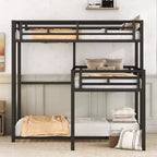 Lit superposé en métal pour 3 enfants, cadre de lit superposé triple en forme de L de taille double, lit superposé à 3 lits pour enfants, adolescents et adultes, noir