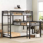 Lit superposé en métal pour 3 enfants, cadre de lit superposé triple en forme de L de taille double, lit superposé à 3 lits pour enfants, adolescents et adultes, noir
