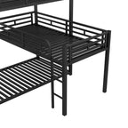 Lit superposé en métal pour 3 enfants, cadre de lit superposé triple en forme de L de taille double, lit superposé à 3 lits pour enfants, adolescents et adultes, noir