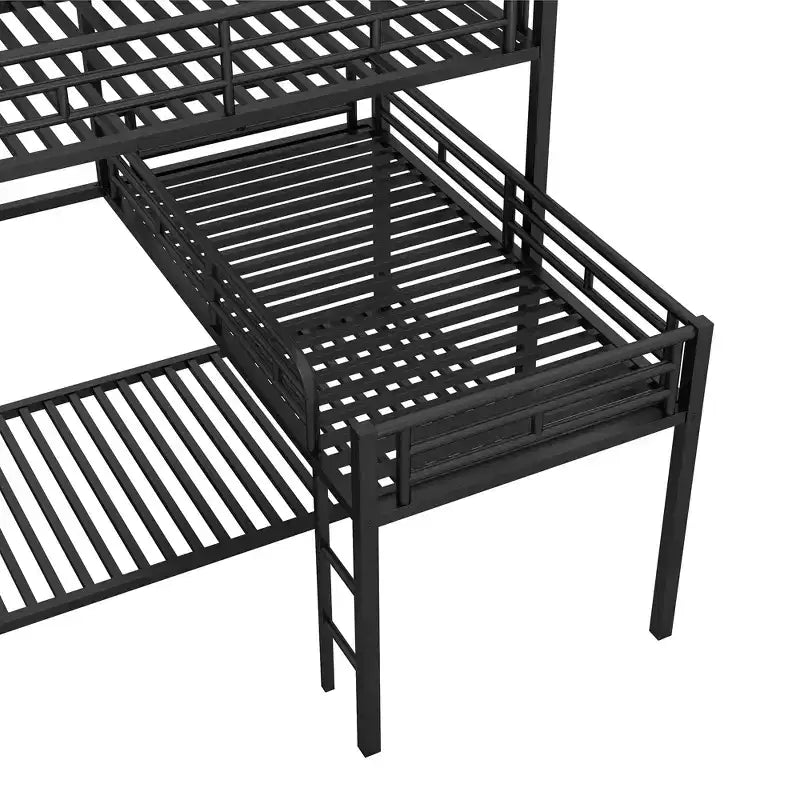 Lit superposé en métal pour 3 enfants, cadre de lit superposé triple en forme de L de taille double, lit superposé à 3 lits pour enfants, adolescents et adultes, noir