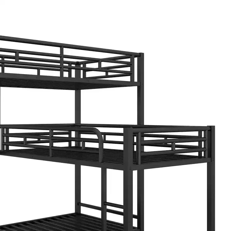 Lit superposé en métal pour 3 enfants, cadre de lit superposé triple en forme de L de taille double, lit superposé à 3 lits pour enfants, adolescents et adultes, noir