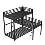 Lit superposé en métal pour 3 enfants, cadre de lit superposé triple en forme de L de taille double, lit superposé à 3 lits pour enfants, adolescents et adultes, noir