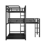 Lit superposé en métal pour 3 enfants, cadre de lit superposé triple en forme de L de taille double, lit superposé à 3 lits pour enfants, adolescents et adultes, noir