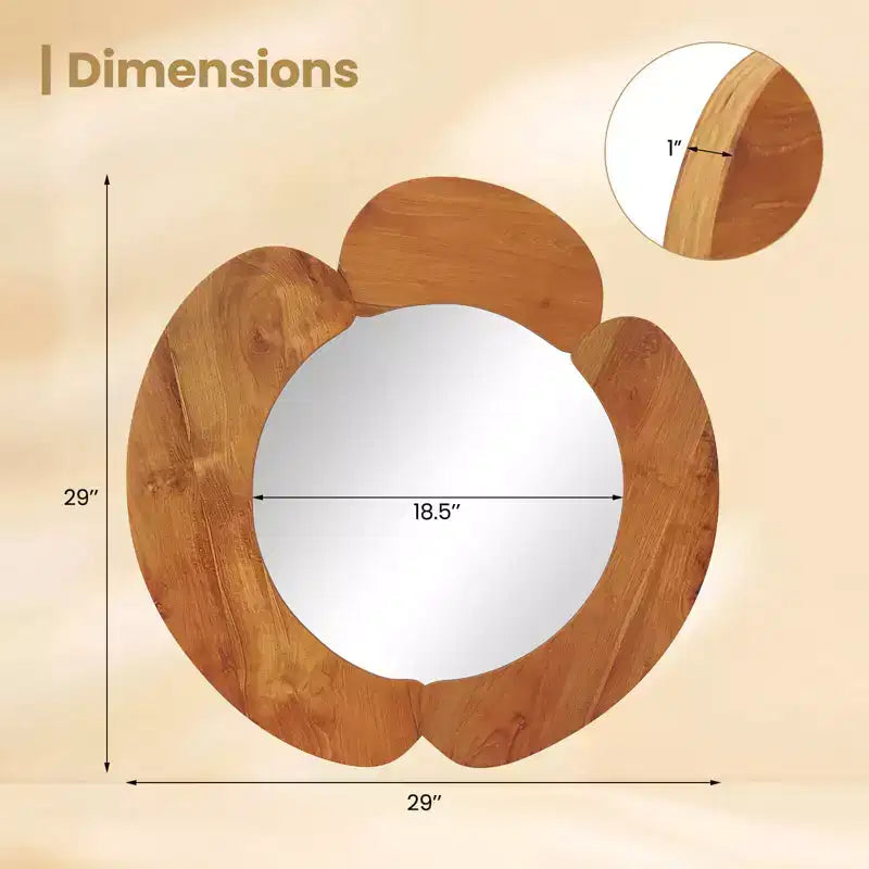 Miroir Mural Irrégulier Costway 73,6 cm Miroir de Vanité Suspendu Rustique avec Cadre en Bois de Teck