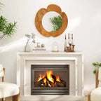 Miroir Mural Irrégulier Costway 73,6 cm Miroir de Vanité Suspendu Rustique avec Cadre en Bois de Teck