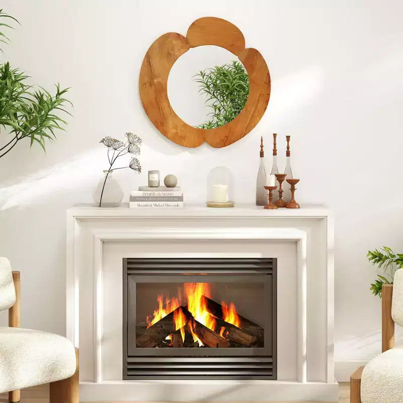Miroir Mural Irrégulier Costway 73,6 cm Miroir de Vanité Suspendu Rustique avec Cadre en Bois de Teck