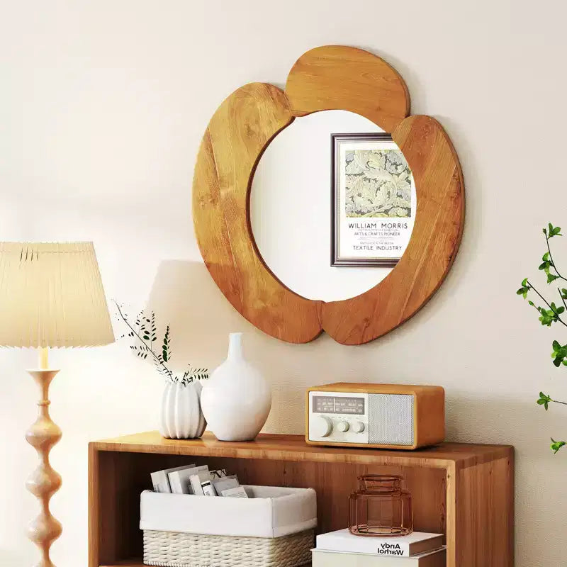 Miroir Mural Irrégulier Costway 73,6 cm Miroir de Vanité Suspendu Rustique avec Cadre en Bois de Teck