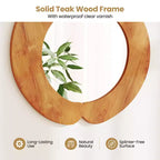 Miroir Mural Irrégulier Costway 73,6 cm Miroir de Vanité Suspendu Rustique avec Cadre en Bois de Teck