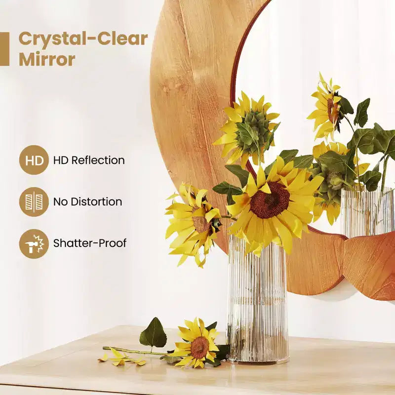 Miroir Mural Irrégulier Costway 73,6 cm Miroir de Vanité Suspendu Rustique avec Cadre en Bois de Teck