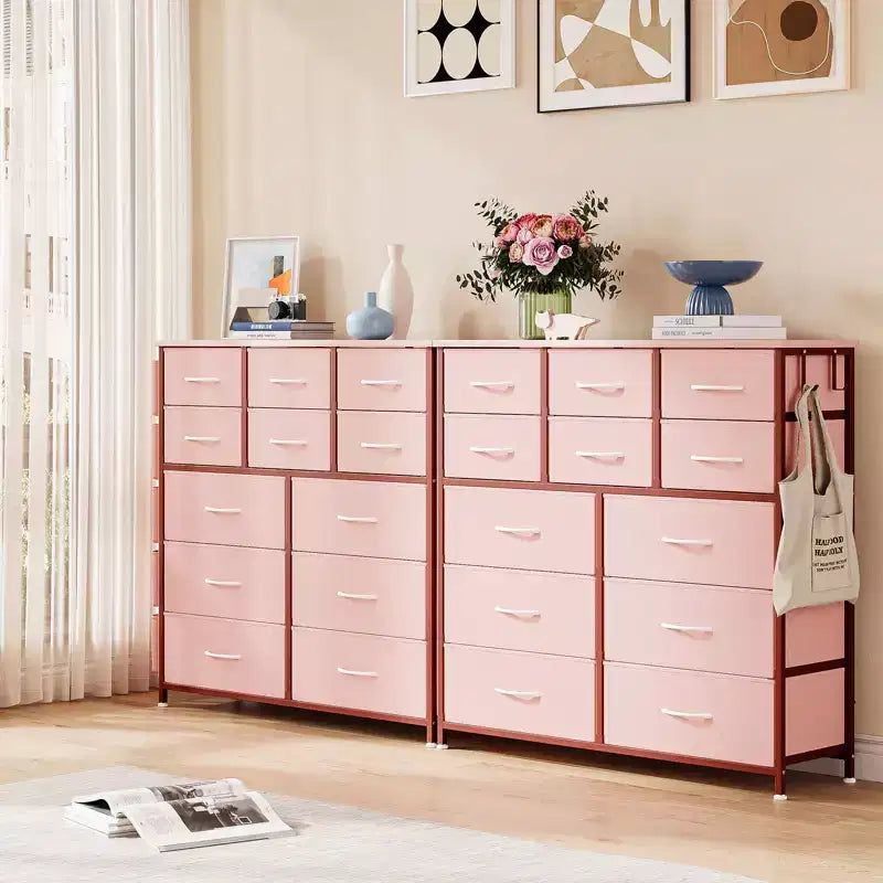 Commode à 12 tiroirs avec poche latérale, structure en acier, plateau en bois pour chambre à coucher, chambre d'enfant, placard, entrée