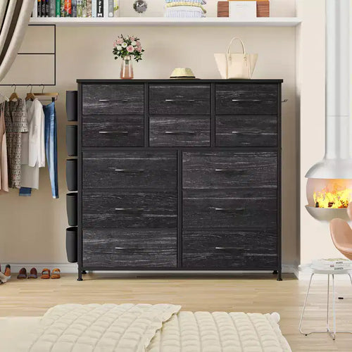 12 Drawers Dresser with Side Pocket,Steel Frame,Wood Top for Bedroom, Kids Room,Closet, Entryway