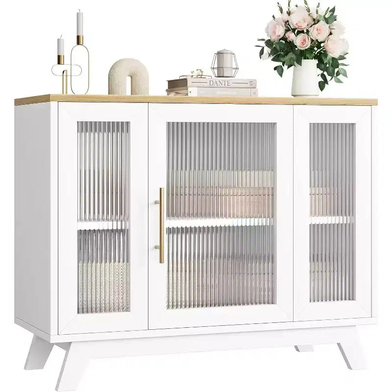COZONY 36 Buffet avec portes en verre cannelé, étagère réglable, meuble de rangement moderne pour bar à café, pour cuisine et salle à manger