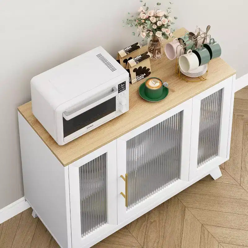 COZONY 36 Buffet avec portes en verre cannelé, étagère réglable, meuble de rangement moderne pour bar à café, pour cuisine et salle à manger
