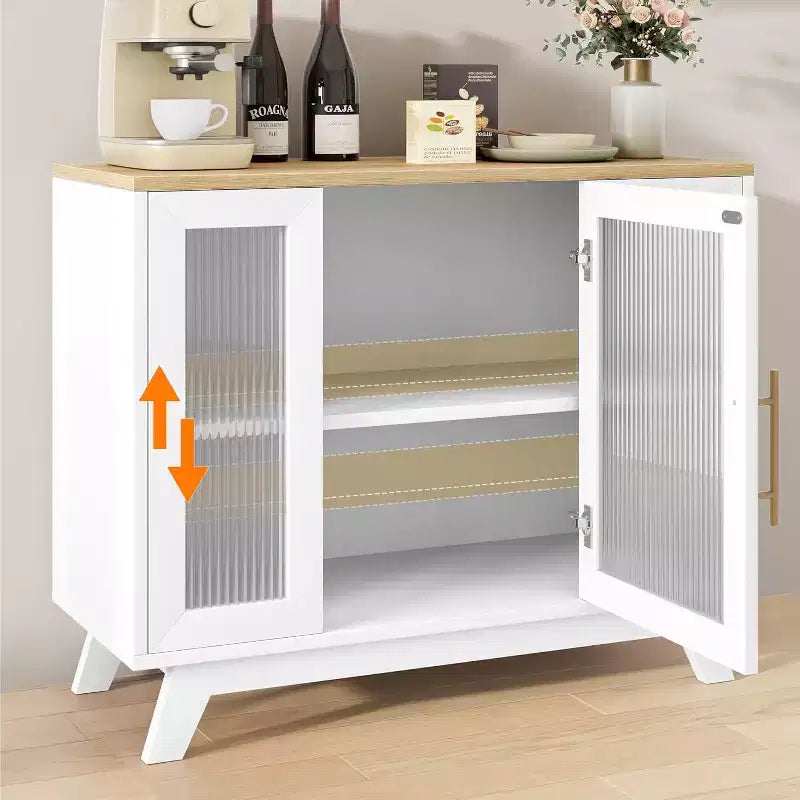 COZONY 36 Buffet avec portes en verre cannelé, étagère réglable, meuble de rangement moderne pour bar à café, pour cuisine et salle à manger