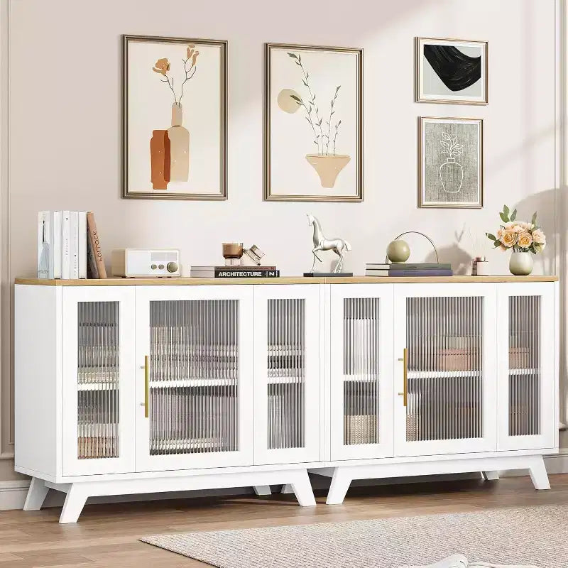 COZONY 36 Buffet avec portes en verre cannelé, étagère réglable, meuble de rangement moderne pour bar à café, pour cuisine et salle à manger