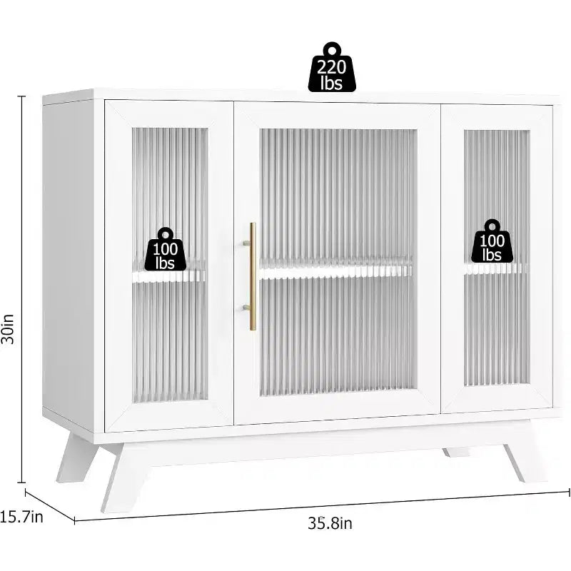 COZONY 36 Buffet avec portes en verre cannelé, étagère réglable, meuble de rangement moderne pour bar à café, pour cuisine et salle à manger