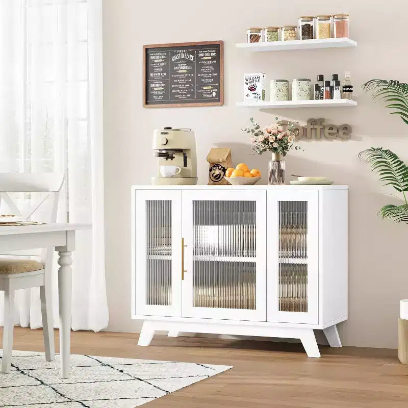 COZONY 36 Buffet avec portes en verre cannelé, étagère réglable, meuble de rangement moderne pour bar à café, pour cuisine et salle à manger