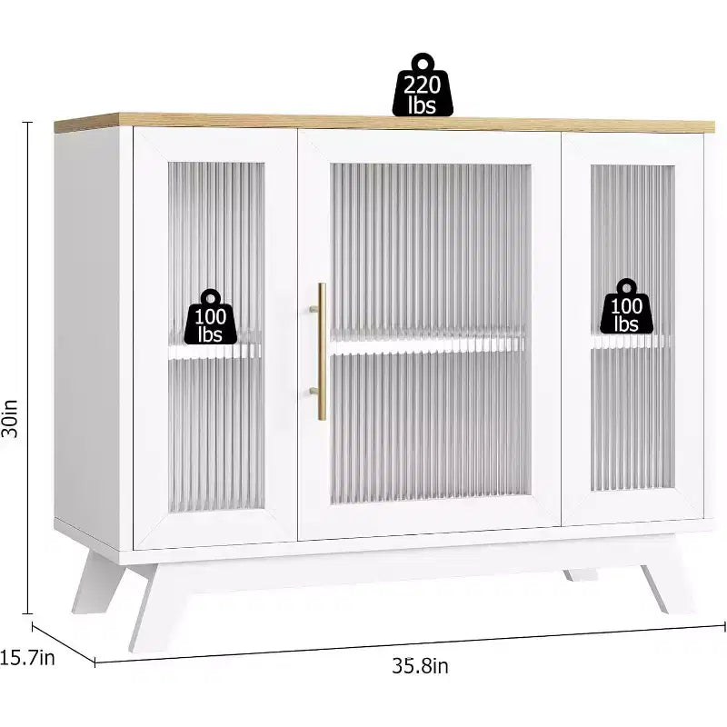 COZONY 36 Buffet avec portes en verre cannelé, étagère réglable, meuble de rangement moderne pour bar à café, pour cuisine et salle à manger