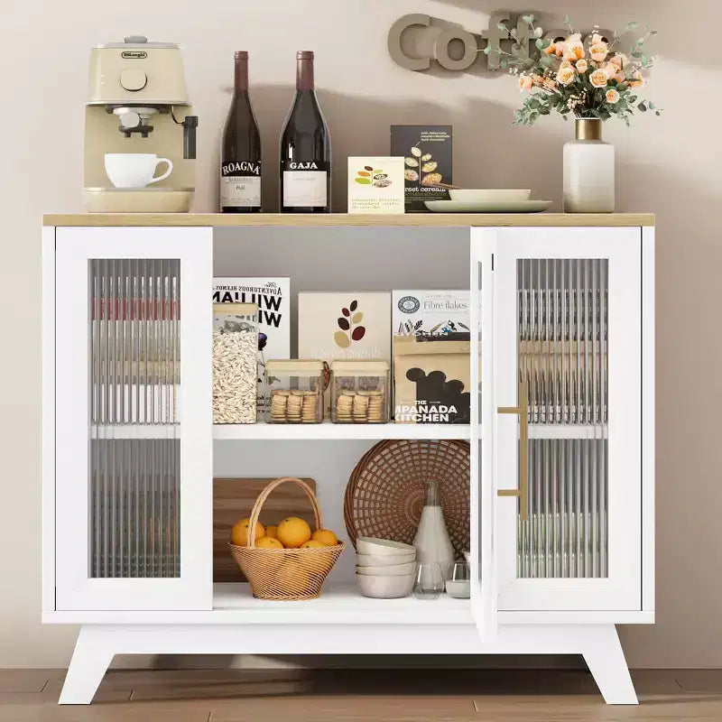COZONY 36 Buffet avec portes en verre cannelé, étagère réglable, meuble de rangement moderne pour bar à café, pour cuisine et salle à manger