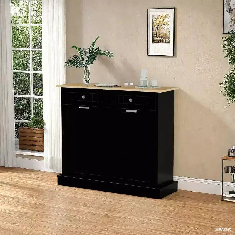 Tilt-Out Trash Cabinet with Hideaway Drawer, 20 Gallon Kitchen Waste Bin Storage for Living Room