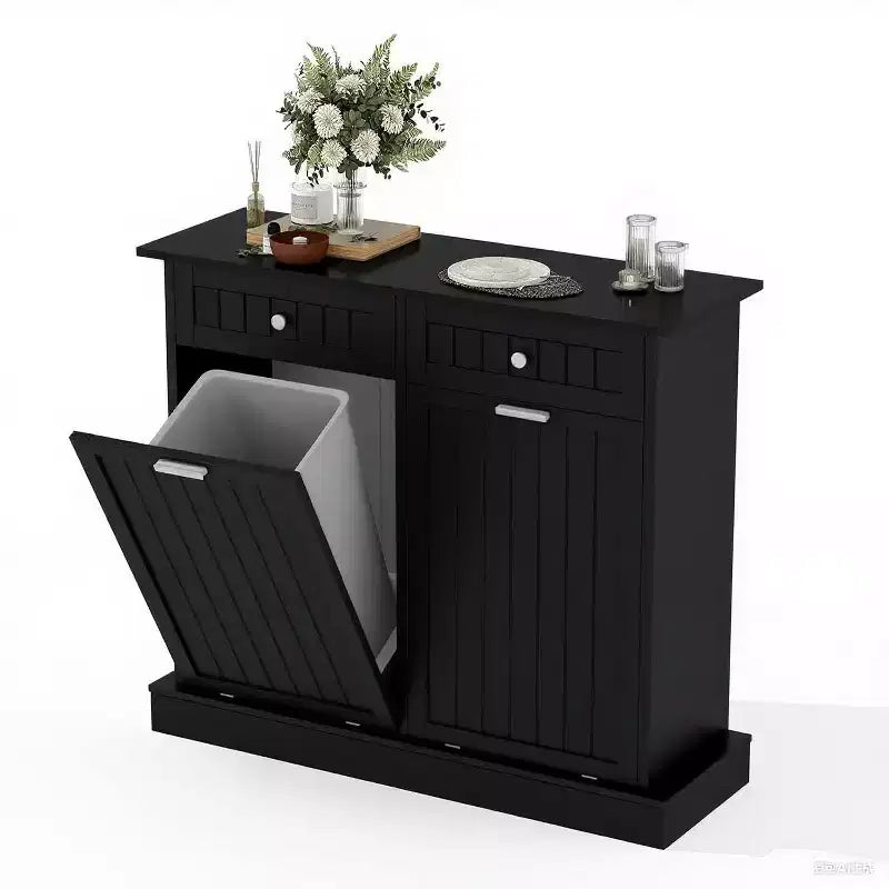 Meuble poubelle basculant avec tiroir escamotable, rangement de poubelle de cuisine de 75 litres pour salon