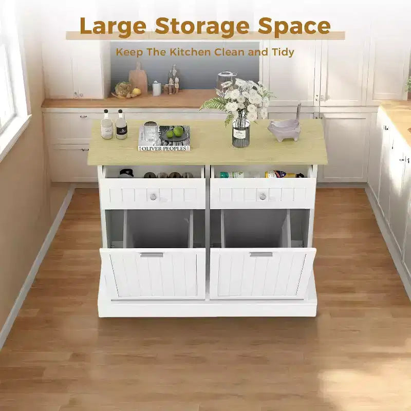 Meuble poubelle basculant avec tiroir escamotable, rangement de poubelle de cuisine de 75 litres pour salon
