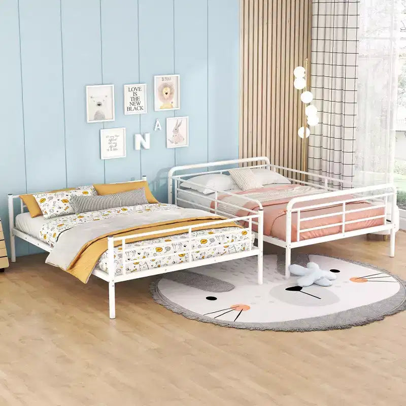 Lit superposé métallique Full XL sur Queen, convertible en 2 lits séparés, cadre de lit en fer robuste pour enfants et adolescents