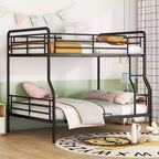 Full XL over Queen Metal Bunk Bed, Convertible into 2 Separate Beds, Heavy-Duty Iron Bed Frame for Kids Teens