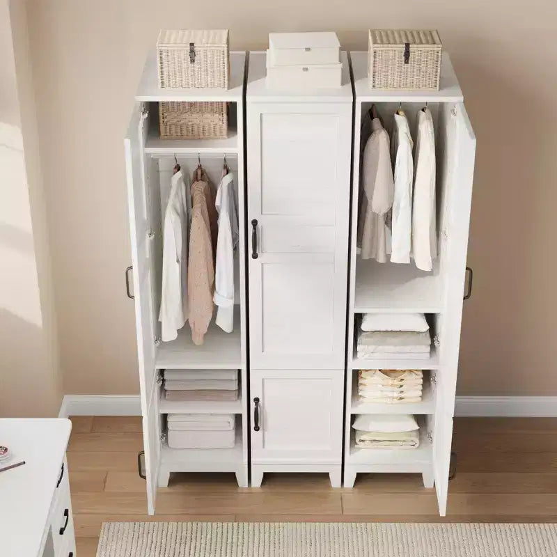 GustoWave Armoire de rangement avec portes, armoire en bois de 72 po avec tringle de suspension, armoire de rangement étroite et haute avec étagères réglables