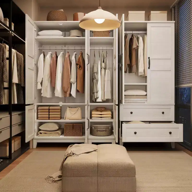GustoWave Armoire de rangement avec portes, armoire en bois de 72 po avec tringle de suspension, armoire de rangement étroite et haute avec étagères réglables
