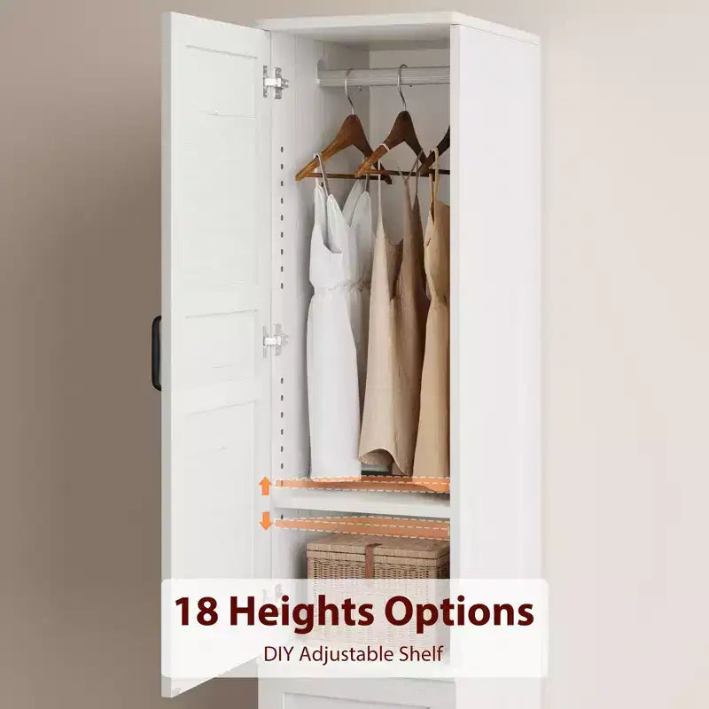 GustoWave Armoire de rangement avec portes, armoire en bois de 72 po avec tringle de suspension, armoire de rangement étroite et haute avec étagères réglables