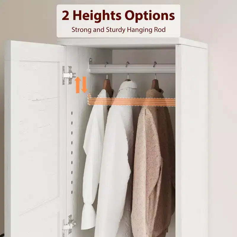 GustoWave Armoire de rangement avec portes, armoire en bois de 72 po avec tringle de suspension, armoire de rangement étroite et haute avec étagères réglables