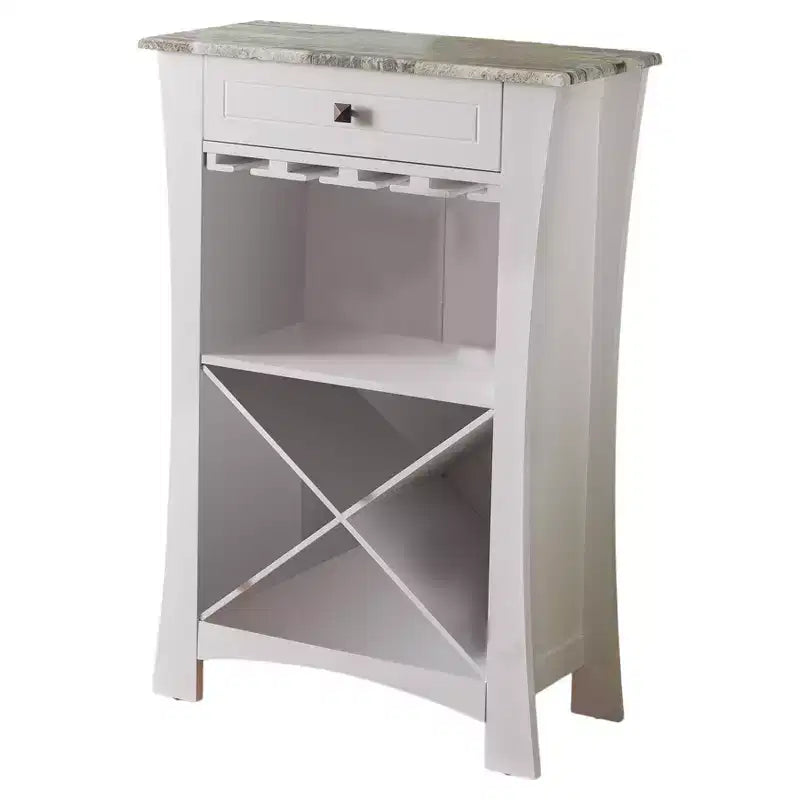 Kings Brand Hiland Meuble Bar Range-Bouteilles Avec Supports À Verres Et Tiroir, Noir ou Blanc