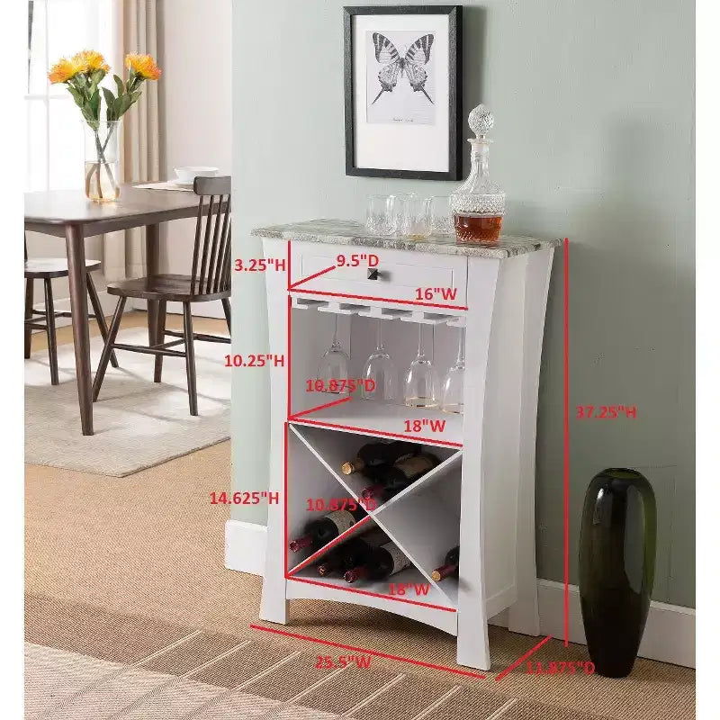 Kings Brand Hiland Meuble Bar Range-Bouteilles Avec Supports À Verres Et Tiroir, Noir ou Blanc