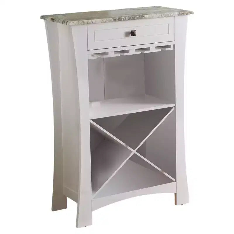 Kings Brand Hiland Meuble Bar Range-Bouteilles Avec Supports À Verres Et Tiroir, Noir ou Blanc