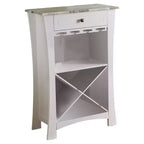 Kings Brand Hiland Meuble Bar Range-Bouteilles Avec Supports À Verres Et Tiroir, Noir ou Blanc