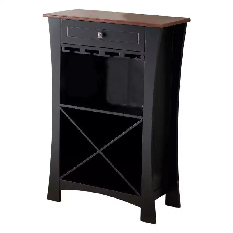 Kings Brand Hiland Meuble Bar Range-Bouteilles Avec Supports À Verres Et Tiroir, Noir ou Blanc