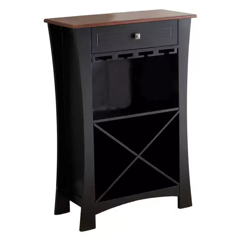 Kings Brand Hiland Meuble Bar Range-Bouteilles Avec Supports À Verres Et Tiroir, Noir ou Blanc