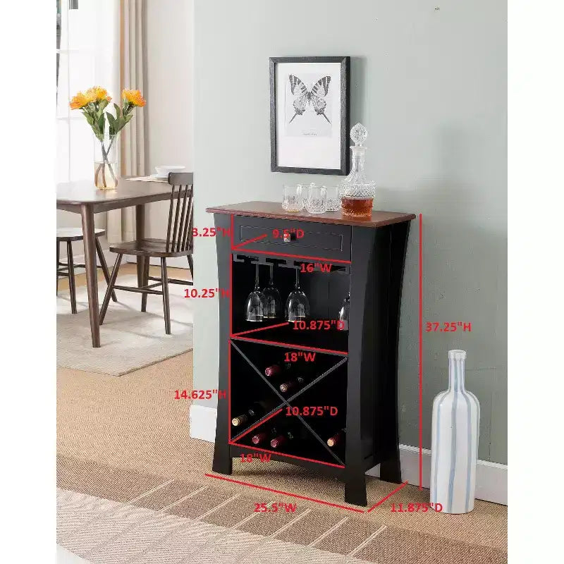 Kings Brand Hiland Meuble Bar Range-Bouteilles Avec Supports À Verres Et Tiroir, Noir ou Blanc