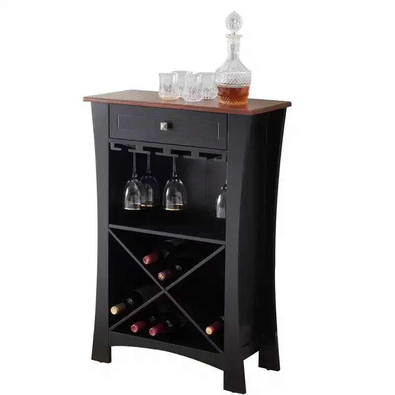 Kings Brand Hiland Meuble Bar Range-Bouteilles Avec Supports À Verres Et Tiroir, Noir ou Blanc