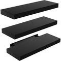AMADA HOMEFFING 3 PCS Floating Shelf Set in Black, Wall Shelves with Hidden Brackets, Wall Shelves, Suitable for Bedrooms, Bathrooms, Living Rooms