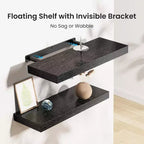 AMADA HOMEFFING Lot de 3 étagères flottantes noires, étagères murales avec supports cachés, étagères murales, convient pour les chambres, les salles de bains, les salons